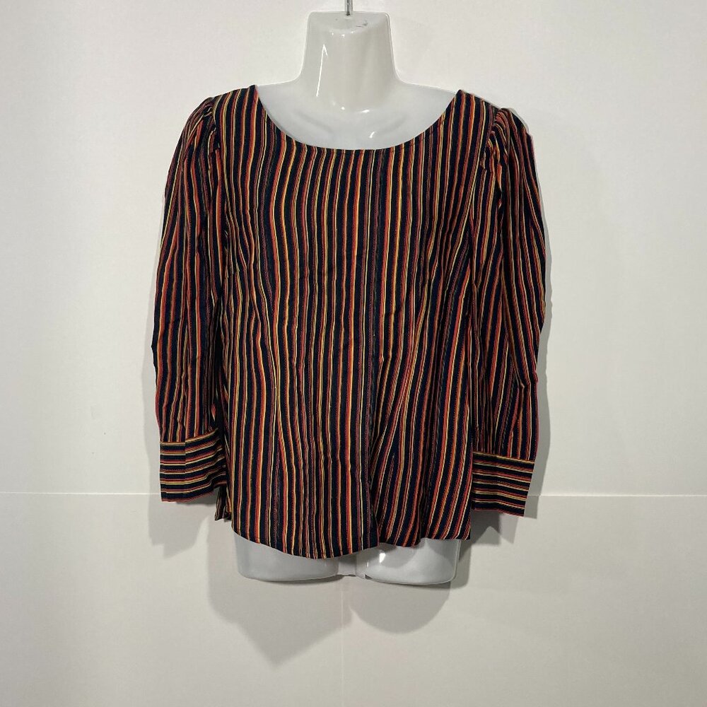 Meadow Rue by Anthropologie Blouse 3/4 Sleeve Striped UK 8 US 4 Viscose Button